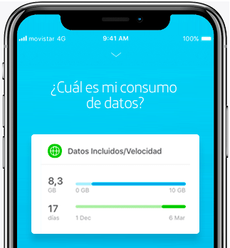 Imagen de celular mostrando consumo de datos con Movistar